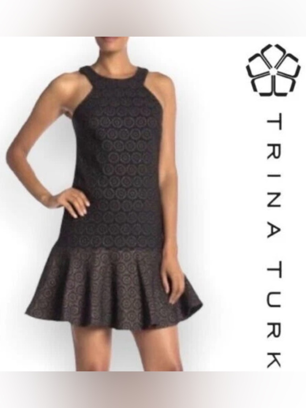 TRINA TURK Black Bronze Metallic Mermaid Sleeveless Dress NWT sz 6